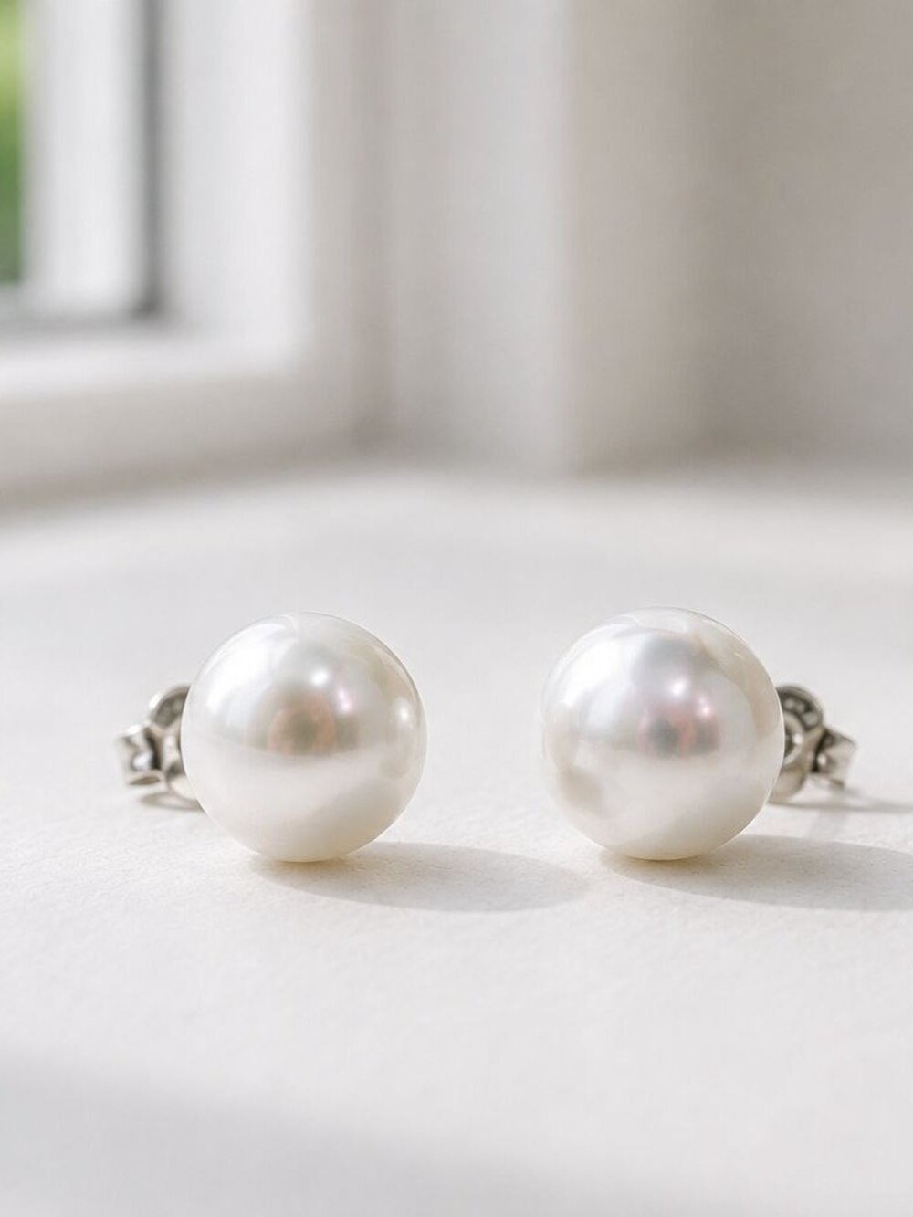 White Pearl Stud Earrings With Sterling Silver Posts - 10mm Diameter